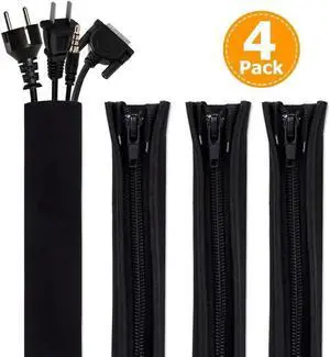 Cord Organizer Systerm Cable Management Sleeve 19.5 inch Wire Cover with Zipper Cable Wrap Cord Sleeves for TV Computer Office Home Entertainment - 4 Pack