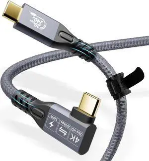 Thunderbolt 3 Cable 3ft, 240W Charging, 20Gbps Data Transfer, 4K USB C 3.2 Gen2×2 Monitor Cable Male to Male for MacBook Pro, Dell, Arzopa, Galaxy (USB 3.2 90'Degree Elbow 3m)