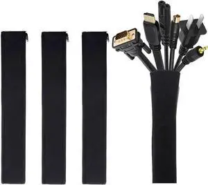 Cable Management Sleeve Cord Management System for TV / Computer / Home Entertainment 19 - 20 inch Flexible Cable Sleeve Wrap Cover Organizer 4 Piece - Black