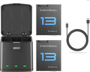 For Gopro Hero 13 Battery 2-Pack 2100mAh and USB Storage 3-Channel Fast Charger Fully Compatible with Go Pro Hero 13 Black