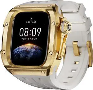 Mod Kit Stainless Steel Case for Apple Watch Series 10 46mm Rugged Metal Bumper Case Protective Wristband Replacement Band for iWatch 46 mm Gold