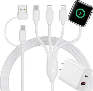 4 in 2 Multi Charging Cable for Apple Watch Charger,PD20W USB C+A Charger Block Travel Essentials with L/Type C iWatch for iPhone 16 15 14 13 iWatch Series 10/9/8/7/6/5/4/3/2/1 Galaxy S23