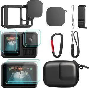 Accessories for GoPro Hero 13 Black, PU Mini Carrying Case, Silicone Sleeve Rubber Protective Case, Replacement Battery Side Cover, Lens Cap & Screen Protectors for Go Pro 13 Accessories Kit