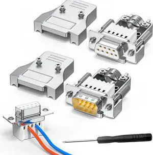 2Pack DB9 Serial Adapters with Metal shell Breakout Board Solder-Free Module,D-SUB 9-pin Male+ Female RS232 485 Adapter to Terminal Board Connector with Bolts Nuts and Screwdriver