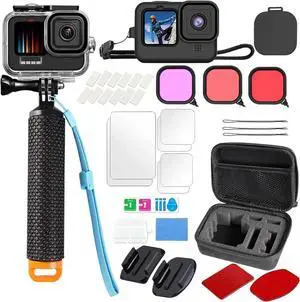 Accessories Kit for GoPro Hero 13 Black 60M Waterproof Housing Case with Underwater Float Handle Silicone Sleeve Lens Cap Screen Protectors Dive Filters Anti-Fog Inserts Carrying Case