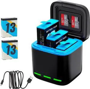 for Hero 13 Battery Charger Kit with 2 Packs 2200mAh Replacement Batteries for Hero 13, 3-Channel Charger for Here 13 Black Action Camera Battery