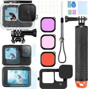 Accessories Kit for Gopro Hero 13 Black Waterproof Housing Case Underwater Float Handle Silicone Sleeve Lens Cap Tempered Glass Screen Protectors Dive Filters Anti-Fog Inserts Bundle Set