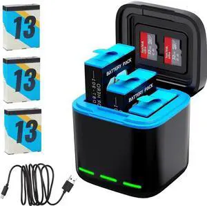 for Hero 13 Battery Charger Kit with 3 Packs 2200mAh Replacement Batteries for Hero 13, 3-Channel Charger for Here 13 Black Action Camera Battery