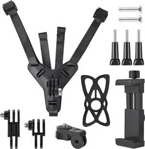 Motorcycle Helmet Chin Strap Mount Supplies Assembly Kit Compatible with All GoPro Heros, SJCAM, GeekPro, 4K, Xiaomi Yi, Insta360 and Also Brackets for Mobile Phones