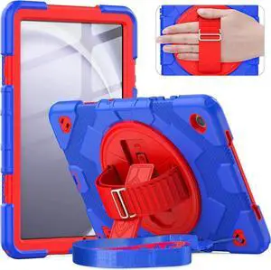 Case for Galaxy Tab A9 Plus 11 inch (SM-X210/X216/X218 Case). Protective Tablet Cover with Screen Protector, 360° Rotating Stand, Hand & Shoulder Strap Blue