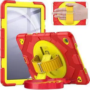 Case for Galaxy Tab A9 Plus 11 inch (SM-X210/X216/X218 Case). Protective Tablet Cover with Screen Protector, 360° Rotating Stand, Hand & Shoulder Strap Red