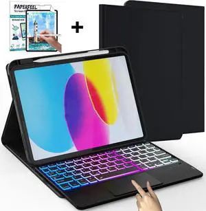 Touchpad Keyboard case for iPad Air 11 Inch M3 M2 2025 2024 iPad Pro 11 Inch 2022 2021 2020 2018 iPad Air 5th 4th Gen 10.9 Bluetooth Keyboard Smart Cover with 7 Color Backlit Pen Holder Scr