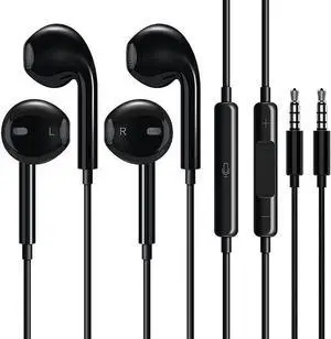 2 Pack Headphones Wired Half in-Ear Wired Earbuds Bass Standereo Built-in Call Control Button Earphones Compatible with MP4 MP3 iPhone 6 6S iPod iPad Android All 3.5mm Plug Audio Devices