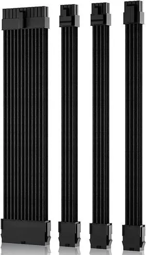 Black Sleeved Cable PSU Power Supply Cable Extension Kits 18AWG 24Pin ATX / 8 (4+4) Pin EPS/Dual 8 (6+2) Pin PCIE with Combs 30CM Black