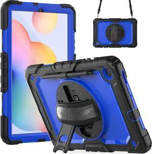 Case for Samsung Galaxy Tab S6 Lite 10.4 inch 2024/2022/2020 SM-P620/P625/P627/P610/P615/P613/P619, Shockproof Protective Cover with Screen Protector, Rotating Stand, Hand/Shoulder Strap Blue