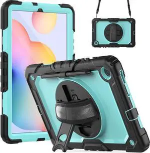 Case for Samsung Galaxy Tab S6 Lite 10.4 inch 2024/2022/2020 SM-P620/P625/P627/P610/P615/P613/P619, Shockproof Protective Cover with Screen Protector, Rotating Stand, Hand/Shoulder Strap