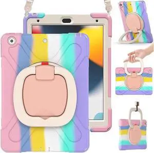 For iPad 8th 7th Generation Case iPad 10.2 inch Case 2020 2019 Rugged Kids Cover with Rotating Stand /Pencil Holder/Carrying Strap