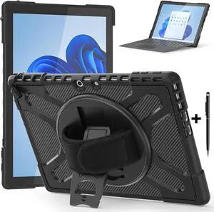 for Microsoft Surface Pro 11 Pro 10 Pro 9 Case 13 inch Rugged Protective Case for Surface Pro 11 10 9 with Rotating Stand & Hand Strap Pen Holder Compatible with Type Cover Keyboard + Stylus