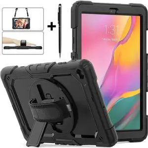 Case for Samsung Galaxy Tab A 10.1 inch 2019 SM-T510/SM-T515/SM-T517 with Screen Protector Shockproof Protective Cover with Pen Holder Stand and Shoulder Strap Stylus Pen