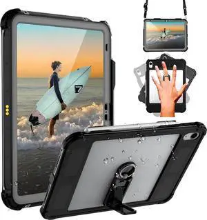 Waterproof Case for iPad (A16) 11th Generation 11 inch 2025 / 10th Generation 10.9 Inch 2022 Case with Screen Protector with Pencil Holder & Stand & Shoulder Strap, Shockproof Cover