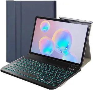 Keyboard Case for Samsung Galaxy Tab A7 10.4 inch 2022 2020 Model SM-T500 T503 T505/T507 Slim Stand Cover with 7 Colors BacklitMagnetically Wireless Bluetooth Keyboard Blue