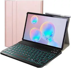 Keyboard Case for Samsung Galaxy Tab A7 10.4 inch 2022 2020 Model SM-T500 T503 T505/T507 Slim Stand Cover with 7 Colors BacklitMagnetically Wireless Bluetooth Keyboard Rose Gold