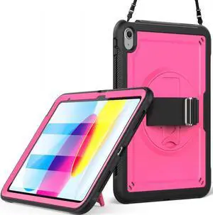Case for iPad (A16) 11th Generation 11 Inch 2025, iPad 10th Generation 10.9 inch 2022 with Screen Protector, Foldable Stand, Pen Holder, Heavy Duty Shockproof Rugged Protective Cover Rose Red