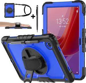 Case for Lenovo Tab M11 2024 TB330FU TB330XU TB-331FC Shockproof Protective Cover with Screen Protector Rotating Stand and /Shoulder Strap Pen Holder Blue