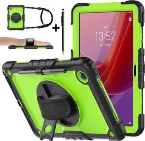 Case for Lenovo Tab M11 2024 TB330FU TB330XU TB-331FC Shockproof Protective Cover with Screen Protector Rotating Stand and /Shoulder Strap Pen Holder Green