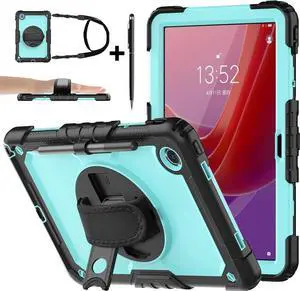 Case for Lenovo Tab M11 2024 TB330FU TB330XU TB-331FC Shockproof Protective Cover with Screen Protector Rotating Stand and /Shoulder Strap Pen Holder Light Blue