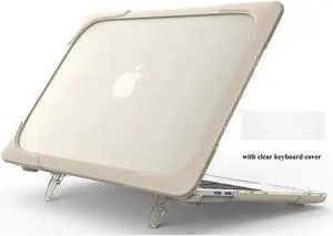 Rubberized Protective Case with Foldable Stand & Keyboard Cover for Apple Macbook Pro 16 inch 2021 2020 2019 Model A2141 with Touch Bar and Touch ID Khaki