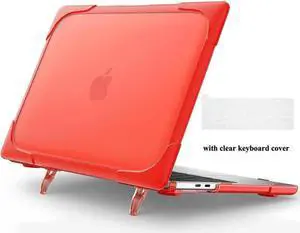 Rubberized Protective Case with Foldable Stand & Keyboard Cover for Apple Macbook Pro 16 inch 2021 2020 2019 Model A2141 with Touch Bar and Touch ID Red