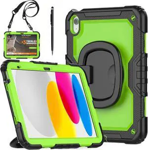 Case for iPad (A16) 11th Generation 11 Inch 2025, iPad 10th Generation 10.9 inch 2022, Shockproof Protective Cover with Screen Protector, Rotating Stand, Hand/Shoulder Strap, Stylus Pen Green