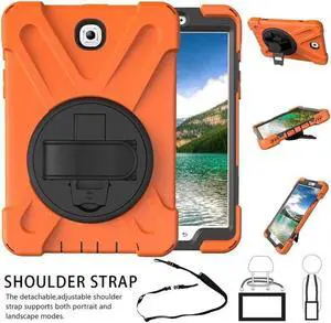 For Samsung Galaxy Tab S2 8.0 inch 2015 Case Model SM-T710 SM-T713 SM-T715 Protective Cover with 360 Degree Swivel Stand and Strap Shoulder Strap
