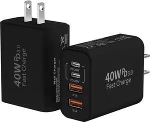 2 Pack USB C Wall Fast Charger Block, 40W 4-Port Type C Charger Fast Charging Blocks PD Power Charger Adapter+QC 3.0 USB Multiport Charger Brick for iPhone 16/15/14/13/12 Pro Max, iPad, Galaxy S25 S24