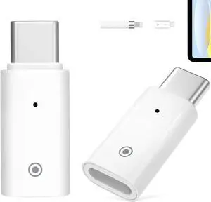 2 Pack USB-C Charging Adapter Compatible with Apple Pencil 1st Generation, USB C to Apple Pencil Adapter, Male USBC to Female Charging Connector for iPad 10&Apple Pen 1,No Bluetooth Pairing, White