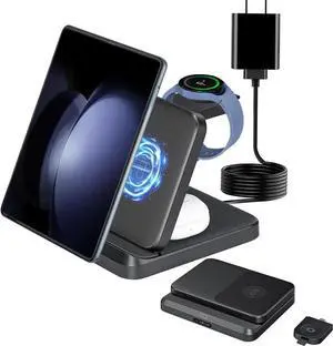 Wireless Charging Station for Samsung Galaxy z Fold 6/5/4/3/2, Foldable 3 in 1 Samsung Wireless Charger for Galaxy Z Fold/Galaxy Z Flip/Galaxy Watch/Galaxy Buds/Samsung Phone Fast Charging