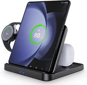 Wireless Charger Station for Samsung Z Fold 6 / 5, 3 In 1 Foldable Fast Wireless Charging Stand Dock for Samsung Galaxy Z Fold4/Flip 6/5/, Wireless Charger for Watch 6/6 Classic, Buds 2