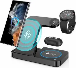 Wireless Charger for Samsung & Android Multiple Devices 3 in 1 Fast Charger Station Stand for Phone Galaxy Z Flip 5/4/3 Z Fold S24 S23 Ultra S22 S21 S20, Galaxy Watch 7/6/5 Pro/4/3 Buds