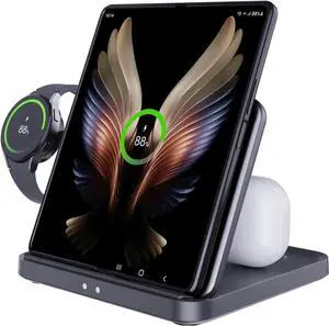 for Samsung Z Fold 6/5 Wireless Charger Station 3 in 1 Foldable Fast Charging Stand Dock for Galaxy Z Fold 4/, Z Flip 6/5/4/, S25/S24/S23/S22, Note20/10 Ultra, Watch 6/5/Pro/4/3, EarBuds