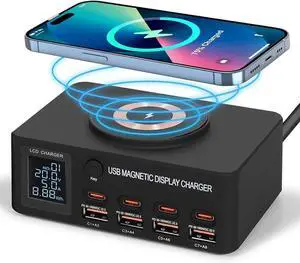 100W 8-Port Multiple USB Charger Station,Fast Charging Station for Multi Devices with Smart Port & Safety Protection,USB Charging Station Compatible with Phones, Tablets, Laptops