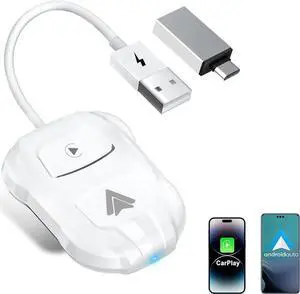 Wireless Carplay Adapter, 2024 Upgrade 2 in 1 Plug & Play Dongle, Converts Wired CarPlay to Wireless, One-Click Switching to Instantly Adapt to Android and Apple Devices White