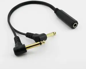1Pcs 6.35mm 1/4" TRS Stereo Female to 2 Dual 6.35mm Mono TS Male Angle Y Splitter Audio Adapter Cable