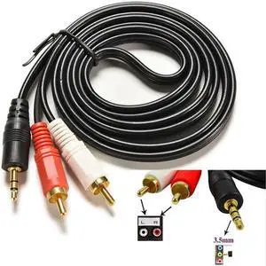 1Pcs 1.5m 5 ft Y 3.5mm Audio Jack Plug 1 Male to Male Dual 2 RCA Jack Adapter Cable Stereo PC Audio Splitter
