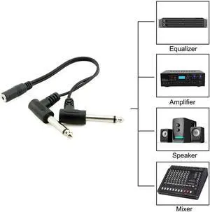 1Pcs 3.5mm Mini 1/8 inch TRS Stereo Female Jack to Dual 1/4 6.35mm Male Plug Mono TS Right Angle Audio Adapter Y Splitter Cable