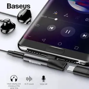 1Pcs Baseus Type C to 3.5mm AUX Jack Audio Cable Earphone Splitter Adapter for Xiaomi Huawei USB C Charger Cable Aux Cable Connector