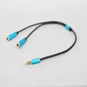 1Pcs 3.5mm Gold Plated Stereo Audio Male to 2 Female Headset Mic Y Splitter Cable Headphone Adapter for PC Laptop Computer Blue