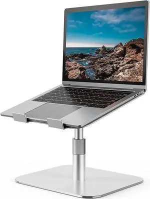 Adjustable Laptop Stand with 360° Rotation, Aluminum Laptop Riser, Ergonomic Laptop Stand for Desk, Notebook Computer Stand Holder Compatible with 10-17Laptops, Silver, HNLS05S