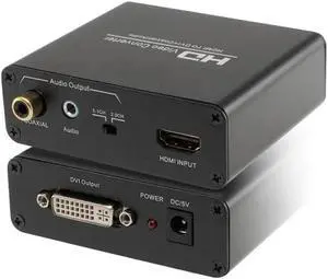1Pcs HDMI to DVI audio video converter splitter HDMI in DVI out with power adapter HDMI TO DVI+3.5mm AUDIO Converter