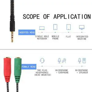 1Pcs 2 In 1 Cable Adapter Splitter 3.5mm Audio Cable Earphone Headset To 2 Female Jack Headphone Mic Audio Cable for Computer